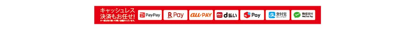 「PayPay」「楽天ペイ」「au PAY」「d払い🄬」「メルペイ」「Alipay(支付宝)」「WeChat Pay(微信支付)」