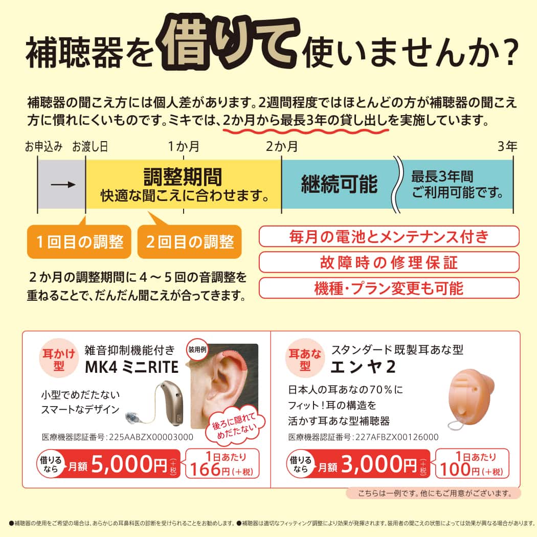 補聴器　レンタル　定額　安心