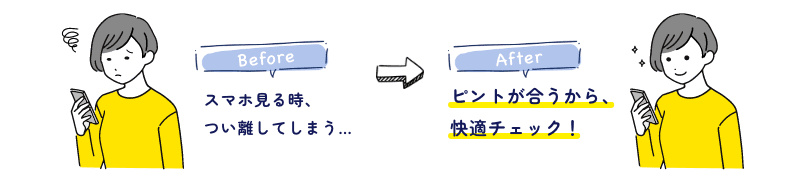 【ピントが合うから、快適チェック！】のイラスト