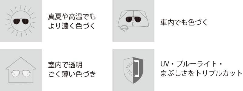 紫外線・可視光で色が変わる まぶしさに敏感な方や外で過ごす時間が長い方に最適